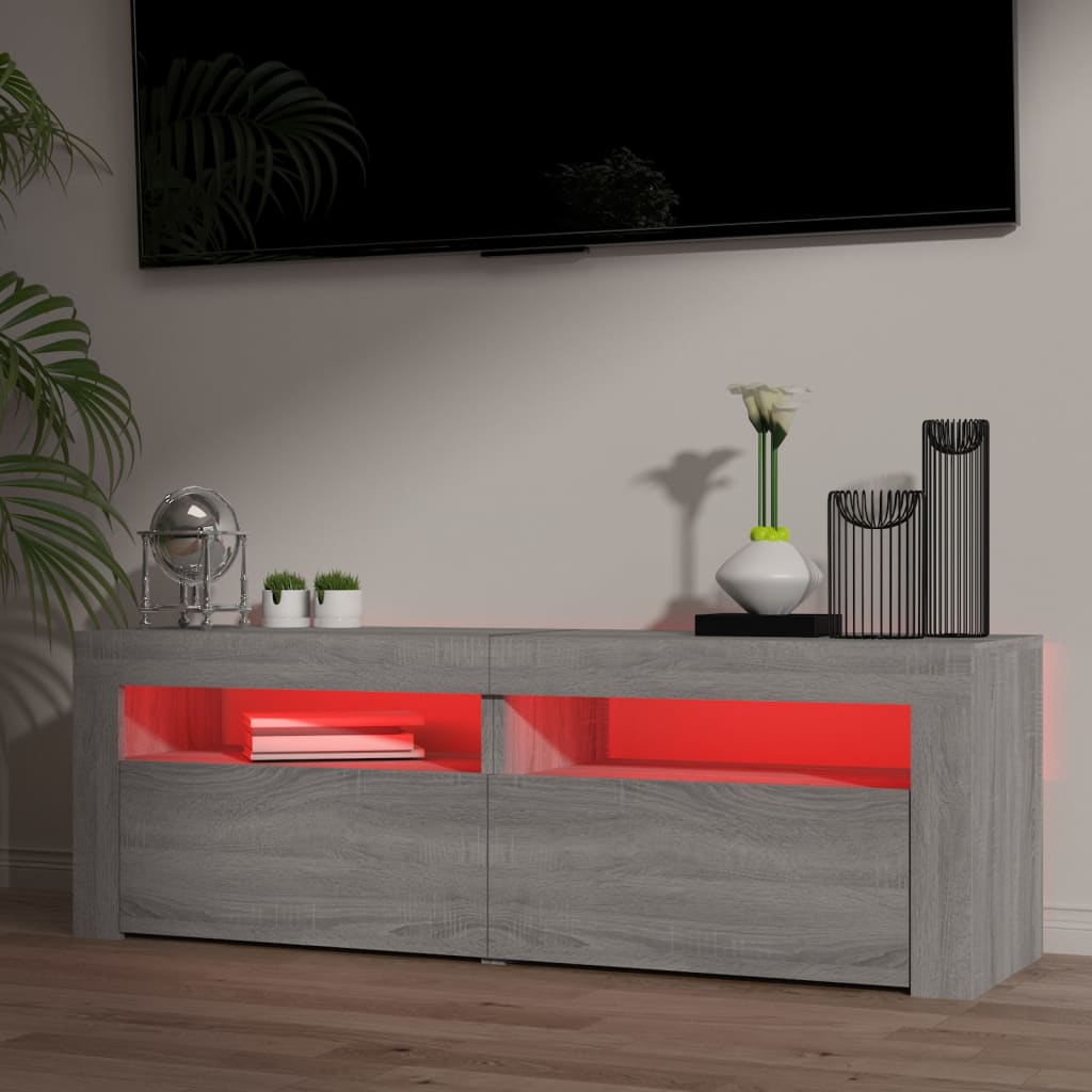 Tv-Benk Med Led-Lys Grå Sonoma 120X35X40 Cm