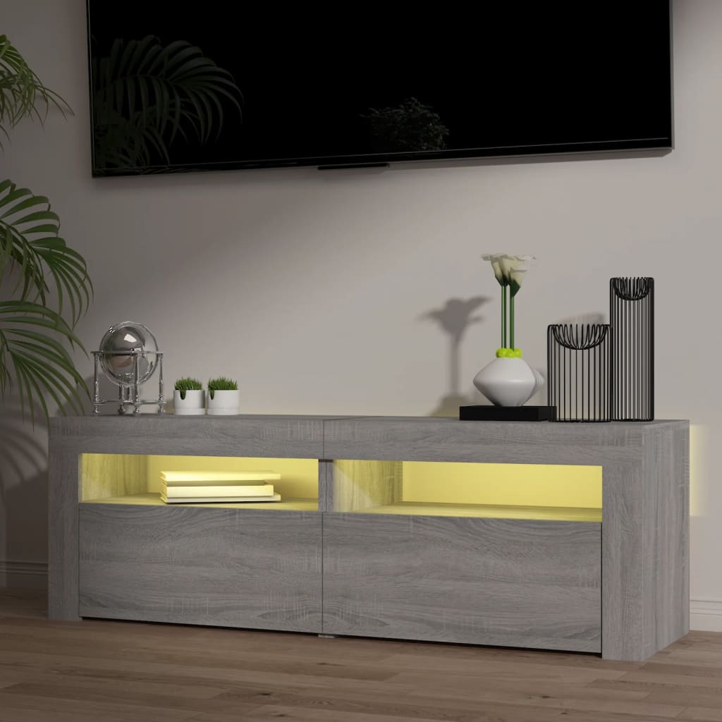 Tv-Benk Med Led-Lys Grå Sonoma 120X35X40 Cm