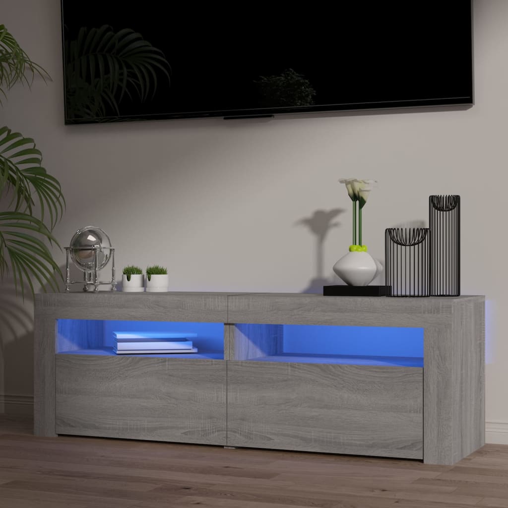 Tv-Benk Med Led-Lys Grå Sonoma 120X35X40 Cm