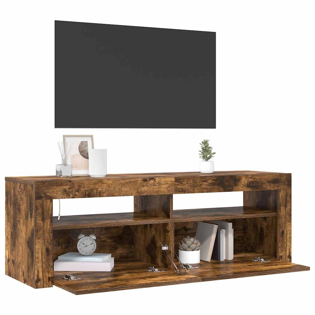 Tv-Benk Med Led-Lys Røkt Eik 120X35X40 Cm