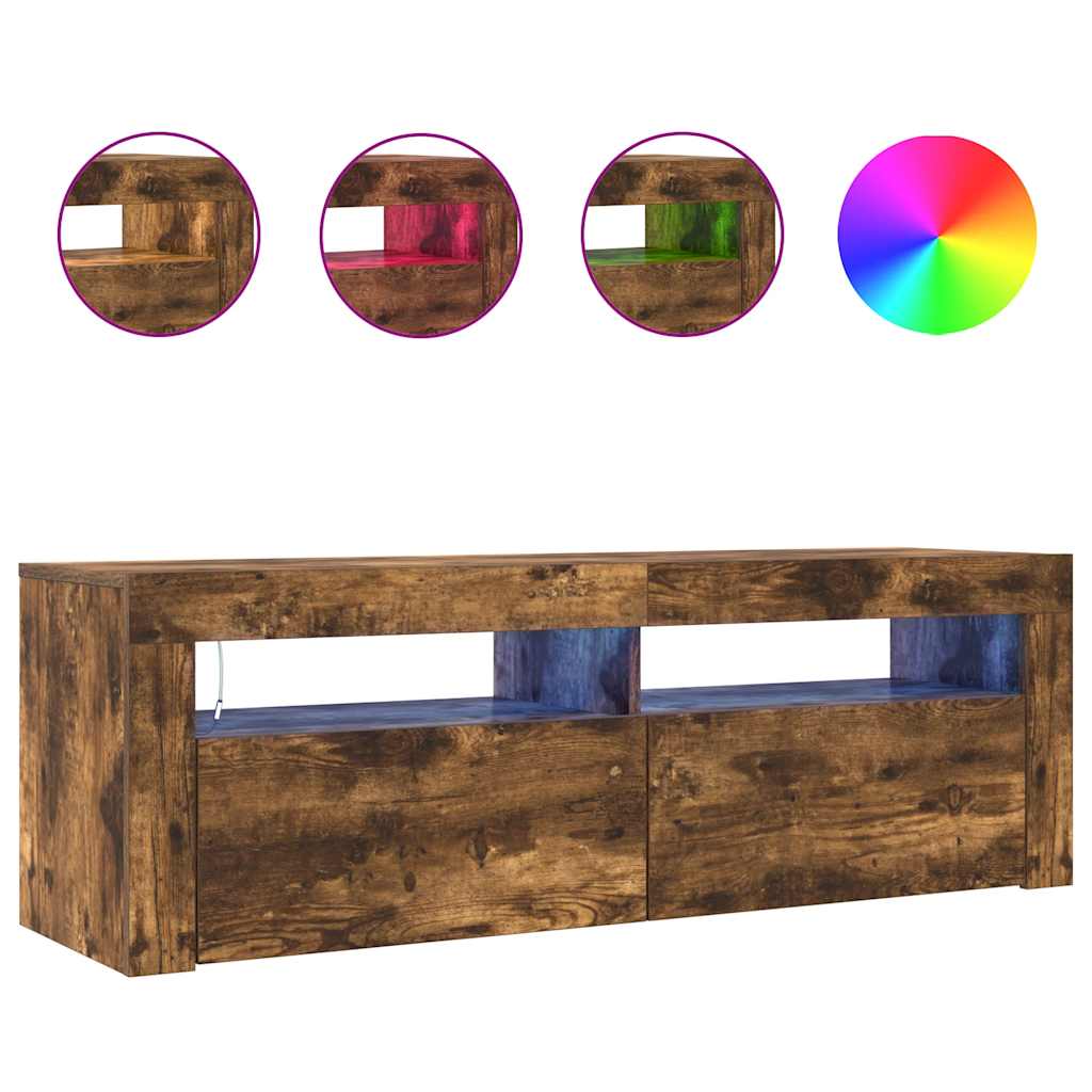 Tv-Benk Med Led-Lys Røkt Eik 120X35X40 Cm