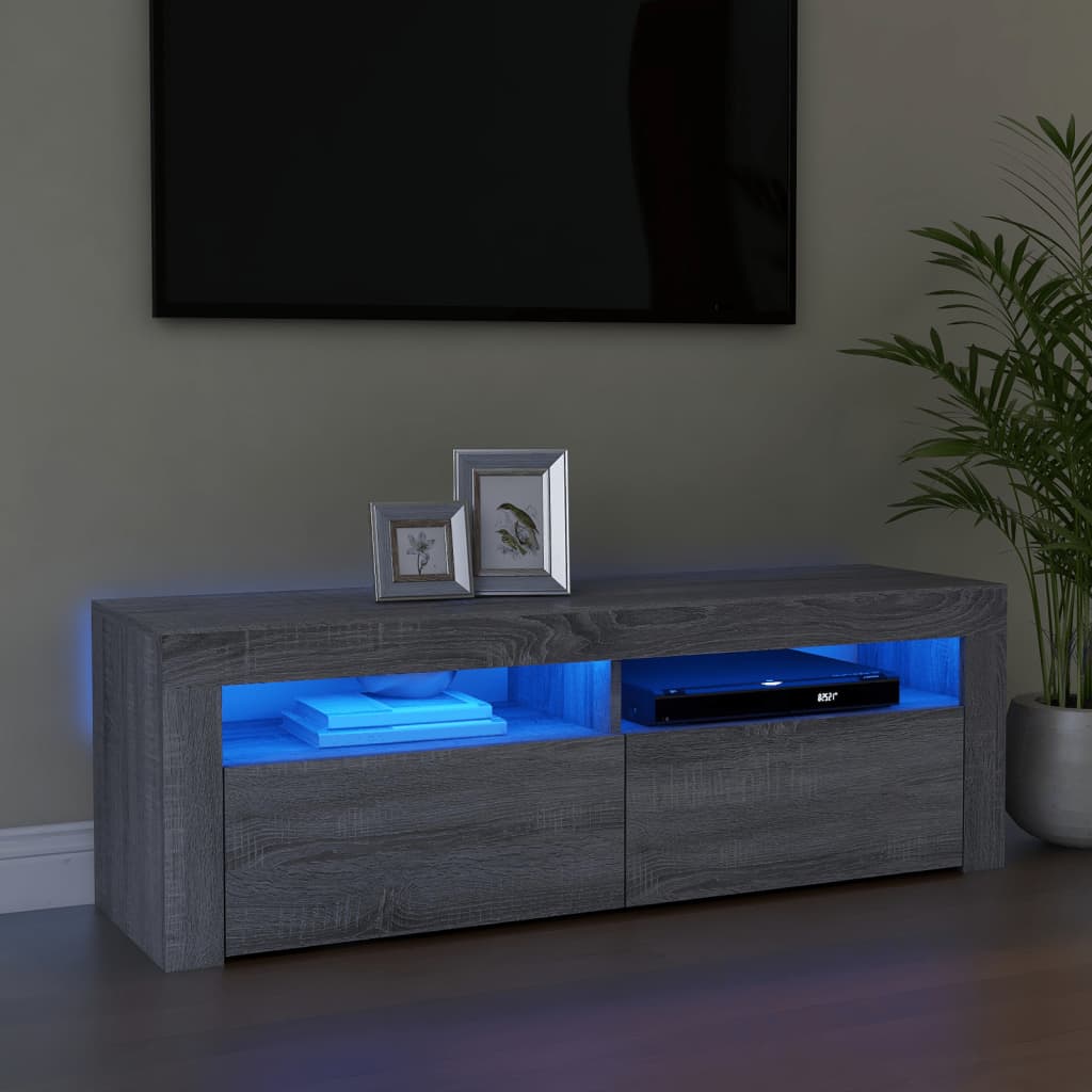 Tv-Benk Med Led-Lys Grå Sonoma 120X35X40 Cm