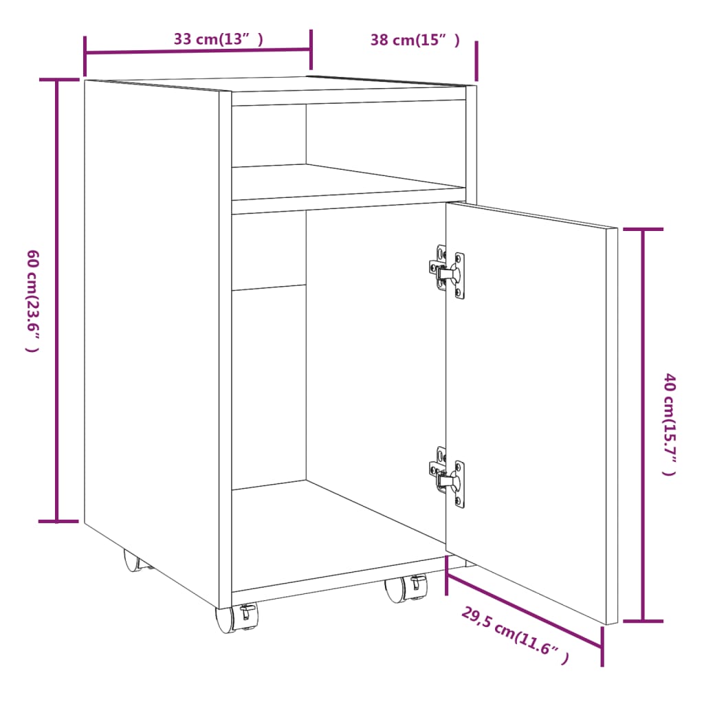 Sideskap Med Hjul Brun Eik 33X38X60 Cm Konstruert Tre