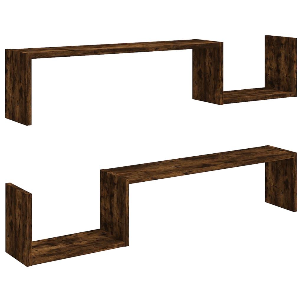 Vegghyller 2 Stk Røkt Eik 100X15X20 Cm Konstruert Tre