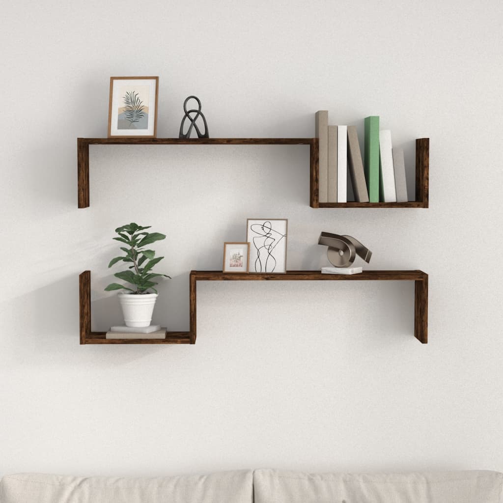 Vegghyller 2 Stk Røkt Eik 100X15X20 Cm Konstruert Tre