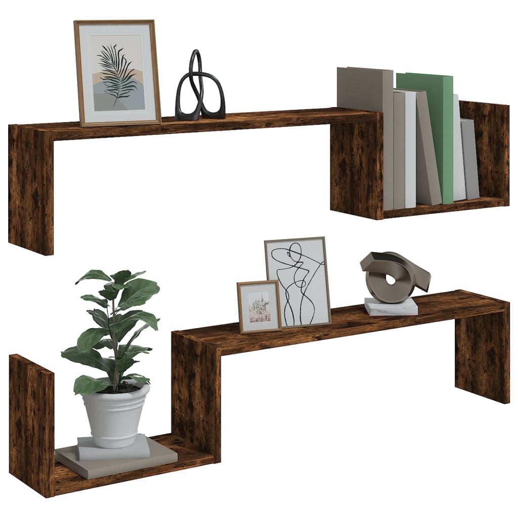 Vegghyller 2 Stk Røkt Eik 100X15X20 Cm Konstruert Tre