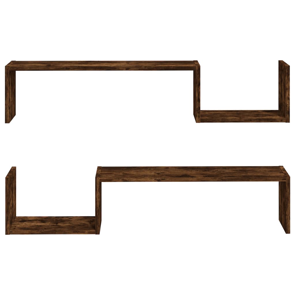 Vegghyller 2 Stk Røkt Eik 100X15X20 Cm Konstruert Tre