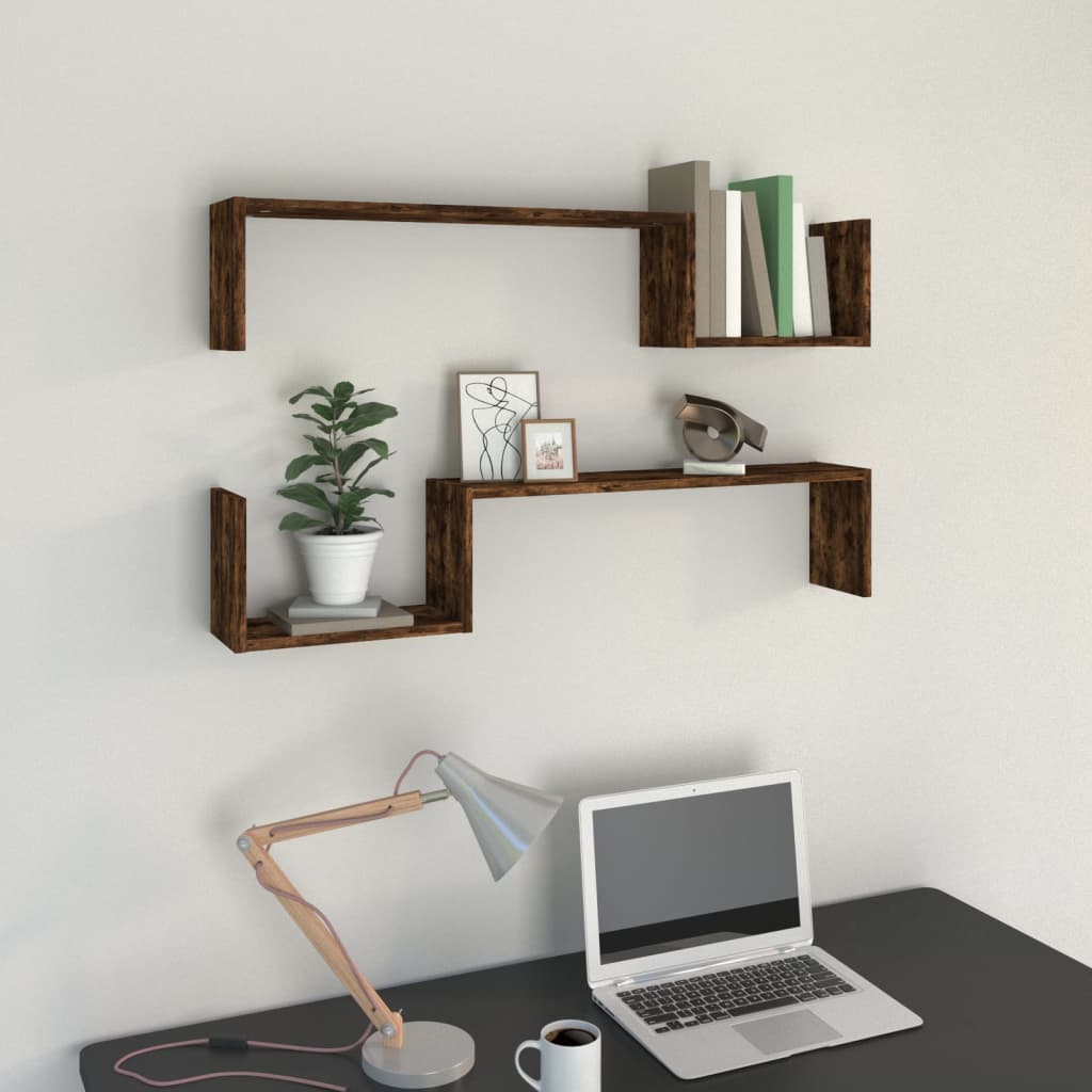 Vegghyller 2 Stk Røkt Eik 100X15X20 Cm Konstruert Tre