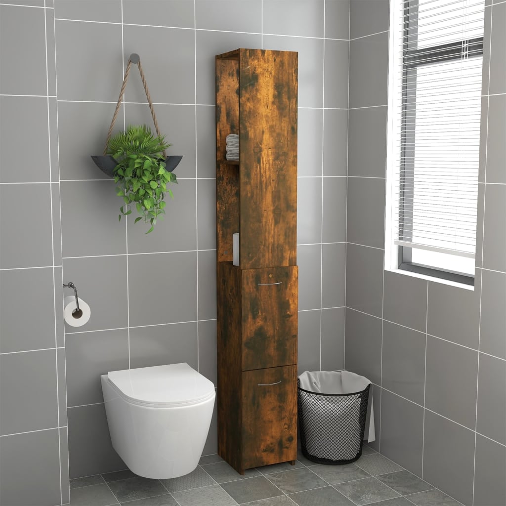 Baderomsskap Røkt Eik 25X26,5X170 Cm Konstruert Tre