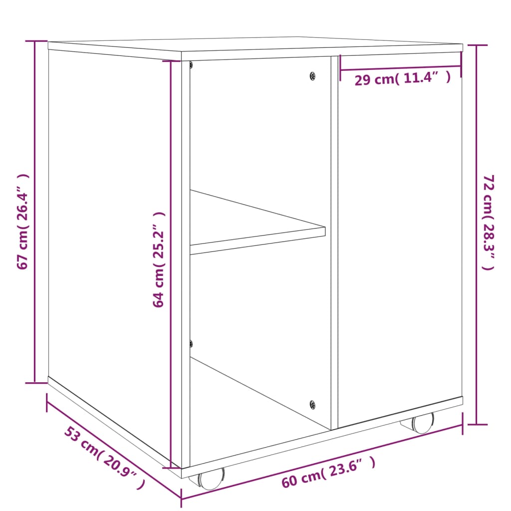 Rulleskap Brun Eik 60X53X72 Cm Konstruert Tre