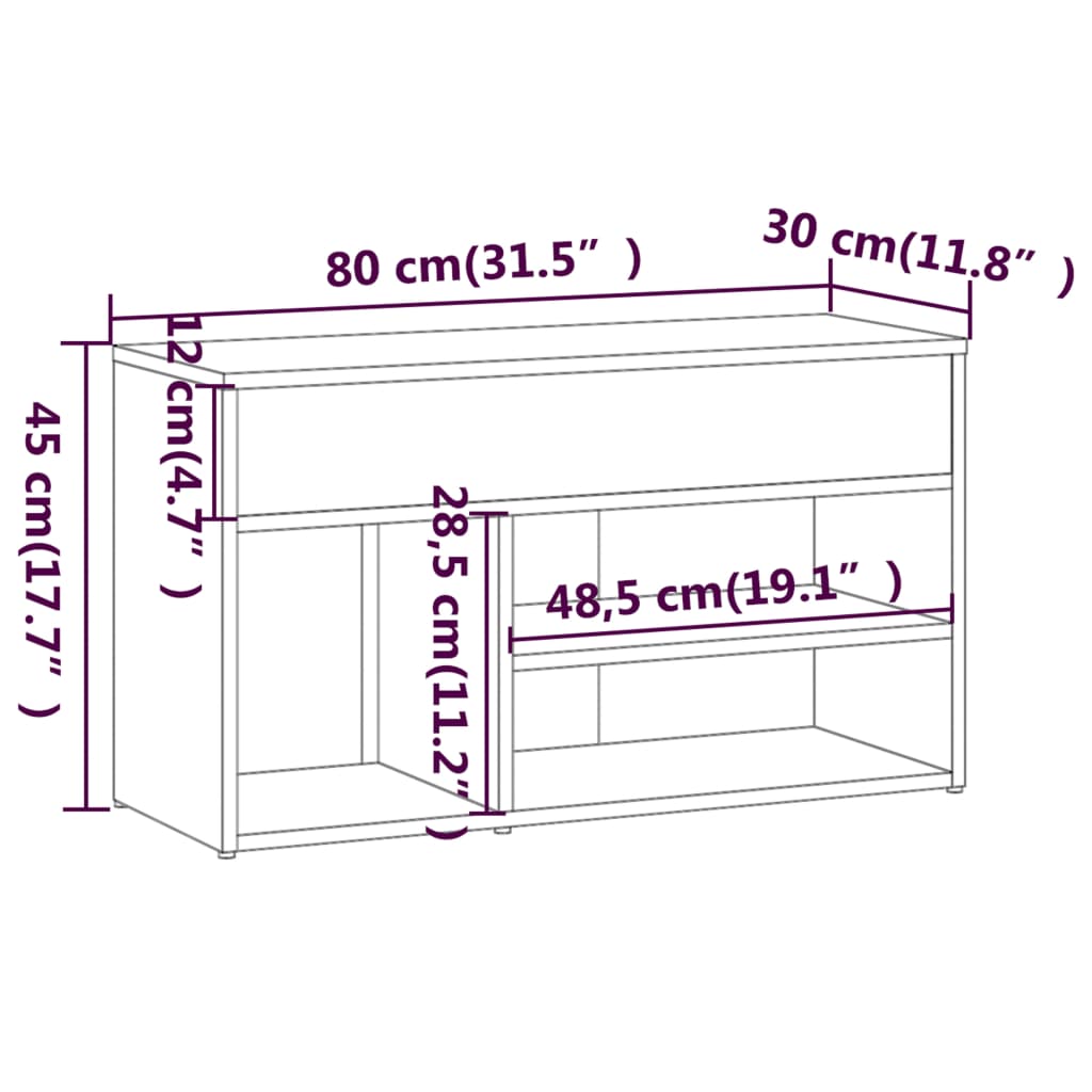 Skobenk Røkt Eik 80X30X45 Cm Konstruert Tre
