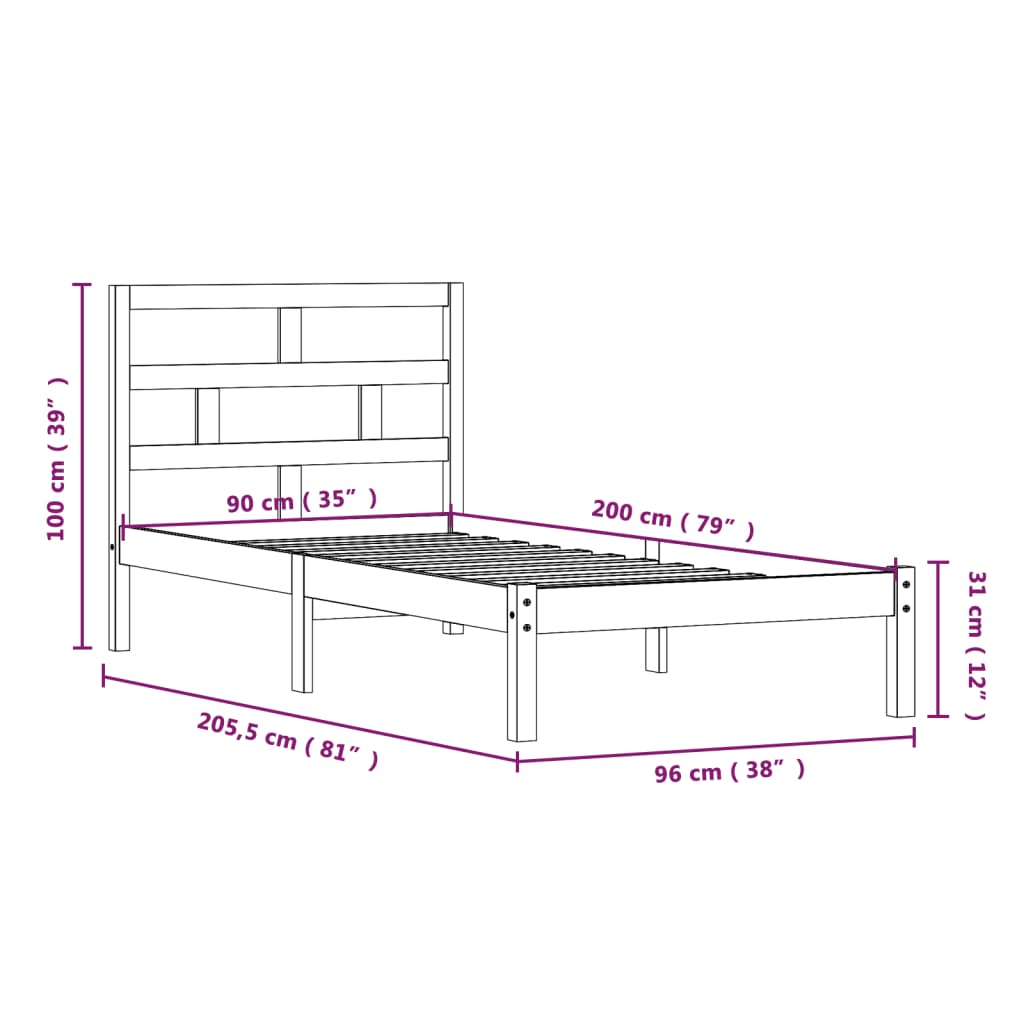 Sengeramme Hvit Heltre Furu 90X200 Cm