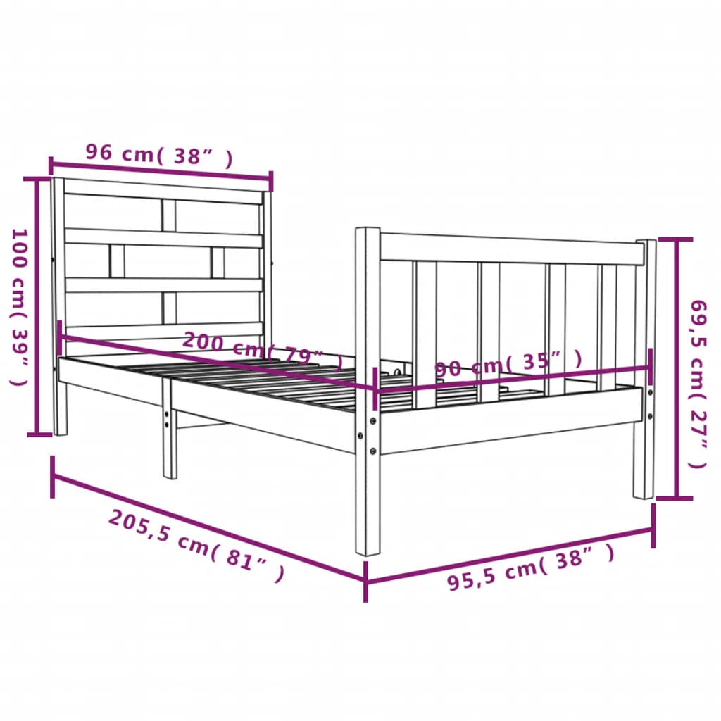 Sengeramme Heltre Furu 90X200 Cm