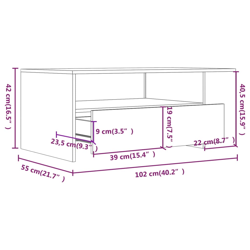 Salongbord Svart 102X55X42 Cm Konstruert Tre