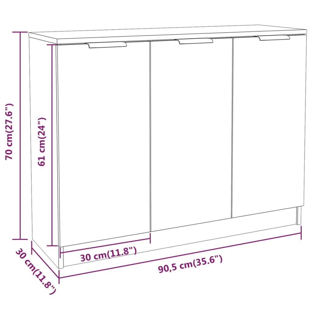 Skjenk Hvit 90,5X30X70 Cm Konstruert Tre