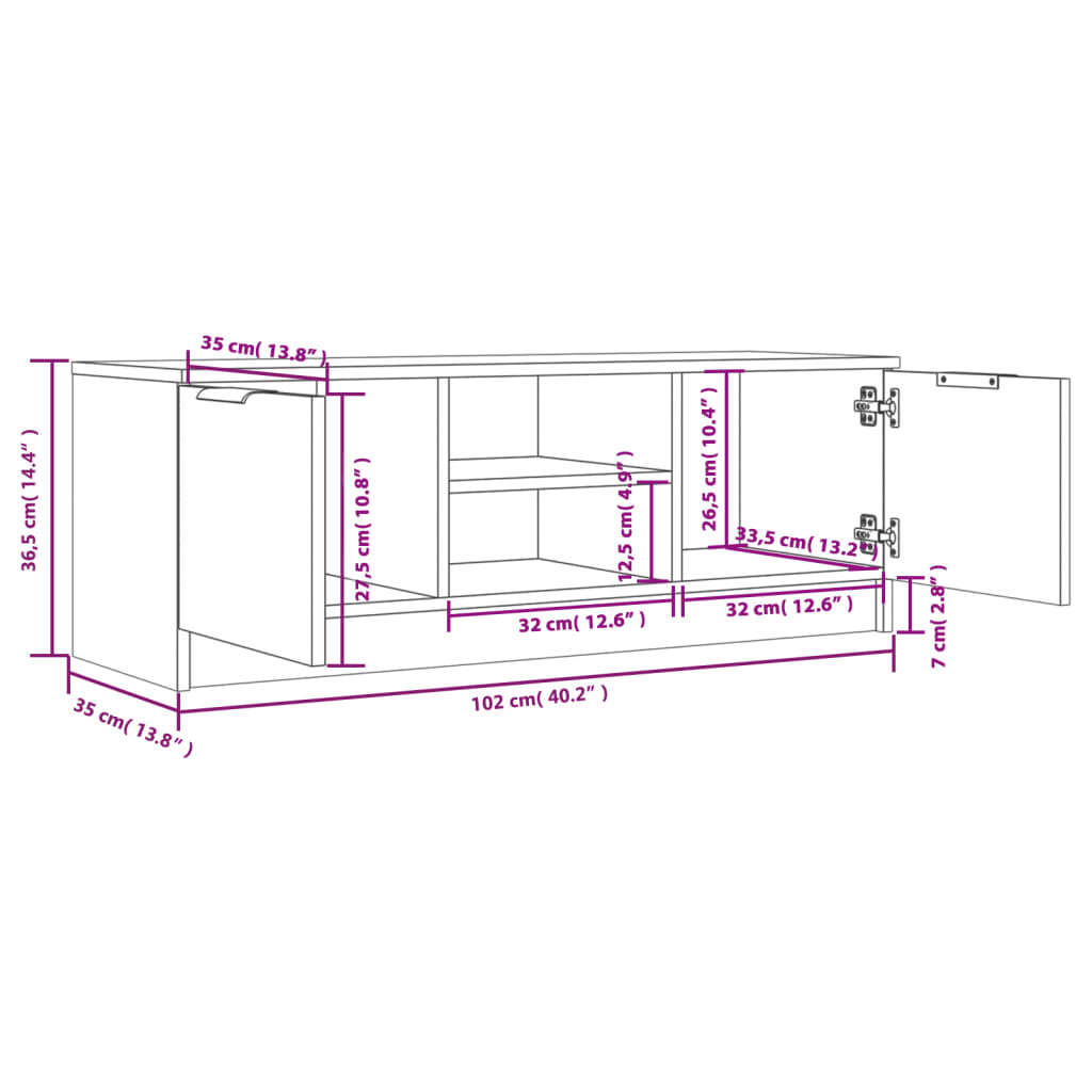 Tv-Benk Hvit 102X35X36,5 Cm Konstruert Tre