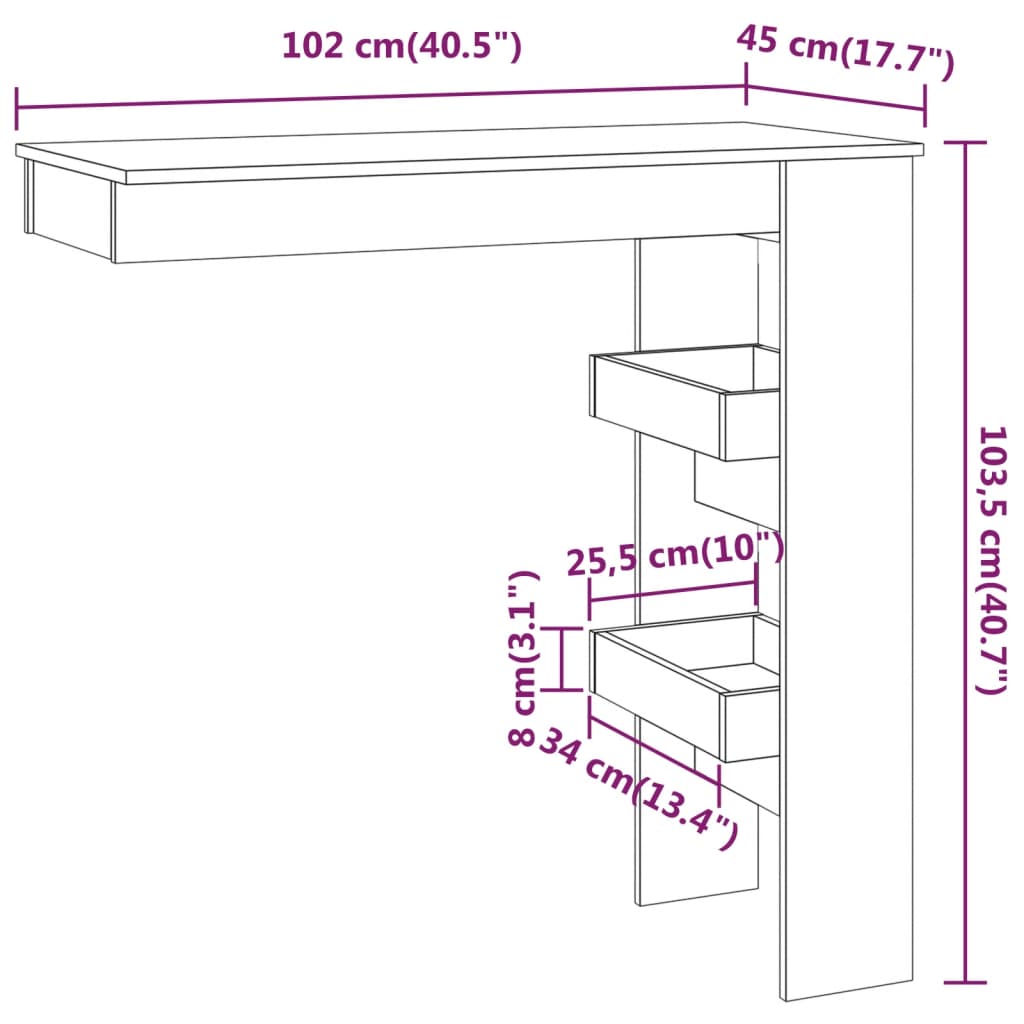 Veggmontert Barbord Sonoma Eik 102X45X103,5 Cm Konstruert Tre