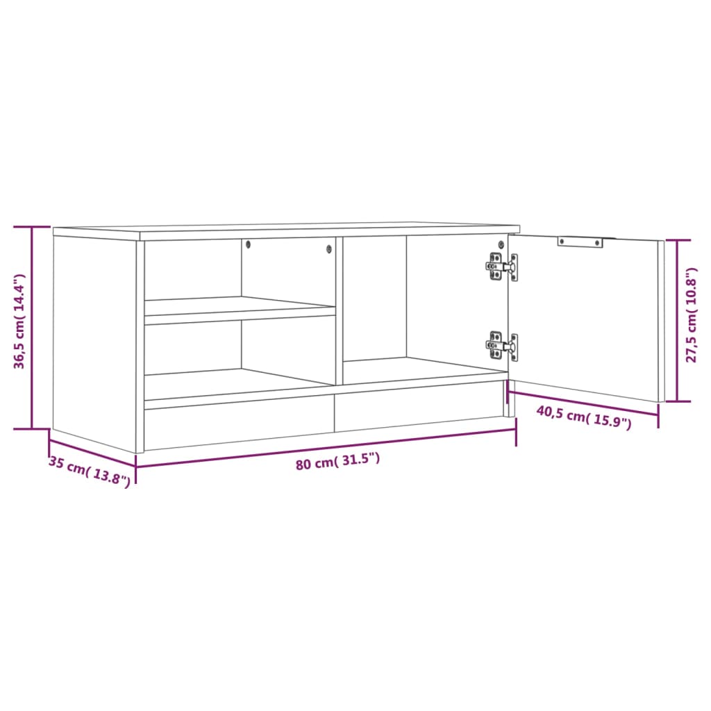Tv-Benk Grå Sonoma 80X35X36,5 Cm Konstruert Tre