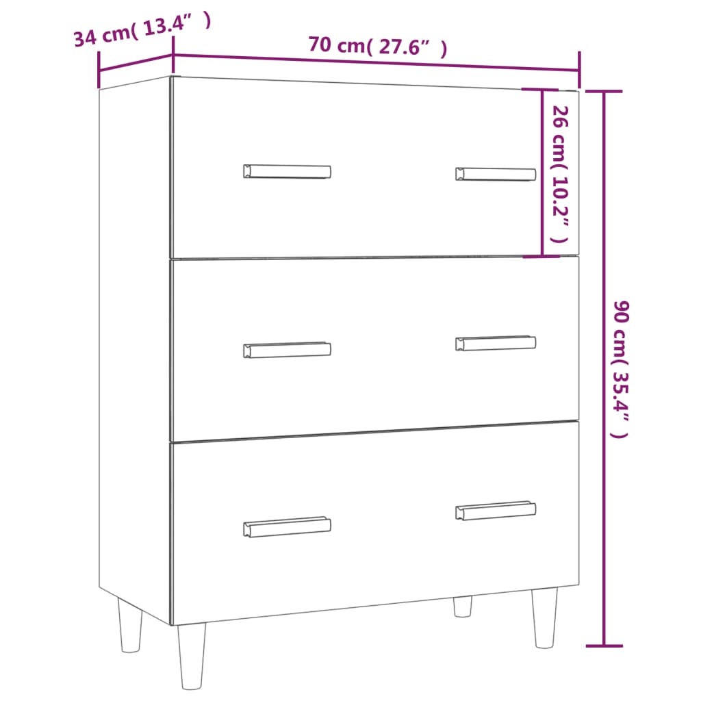 Skjenk Sonoma Eik 70X34X90 Cm Konstruert Tre