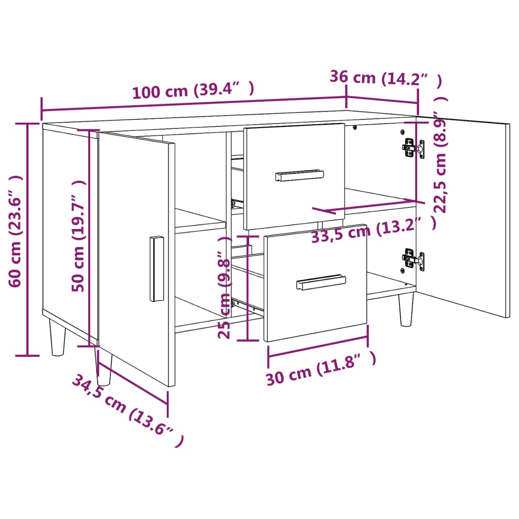 Skjenk Hvit 100X36X60 Cm Konstruert Tre