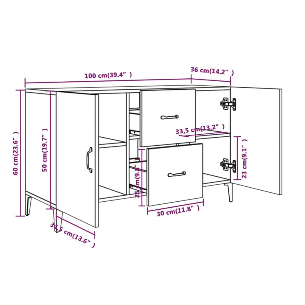 Skjenk Hvit 100X36X60 Cm Konstruert Tre