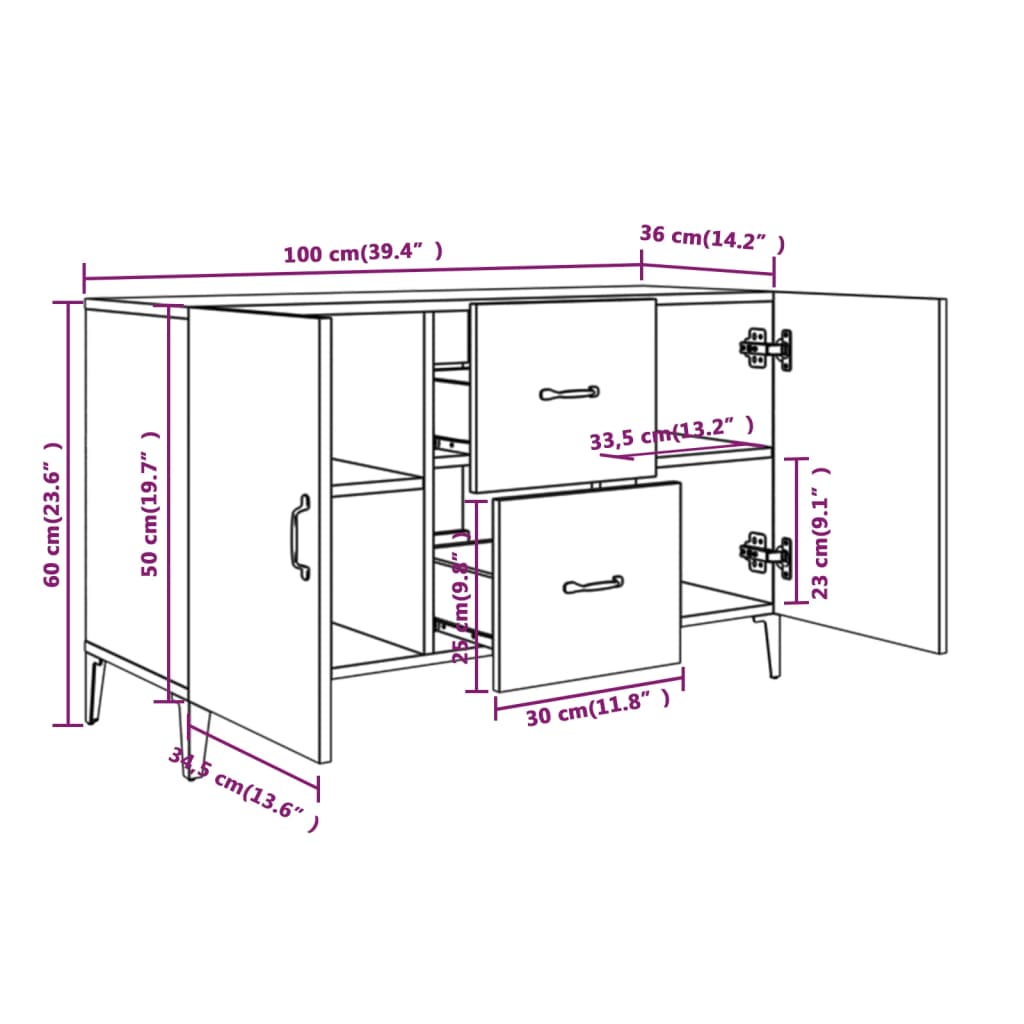 Skjenk Sonoma Eik 100X36X60 Cm Konstruert Tre