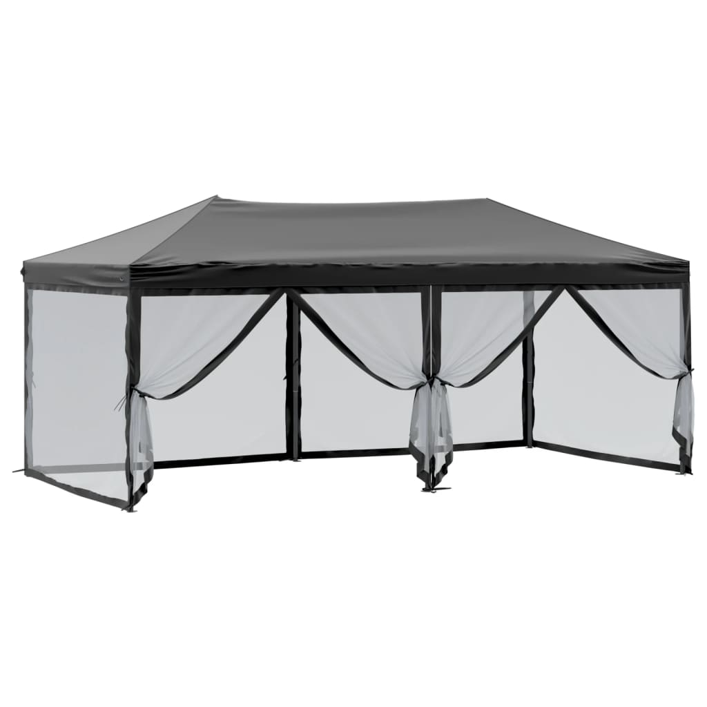 Sammenleggbart Partytelt Med Sidevegger Svart 3X6 M