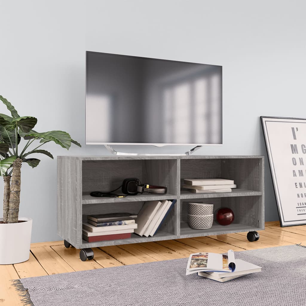 Tv-Benk Med Hjul Grå Sonoma 90X35X35 Cm Konstruert Tre