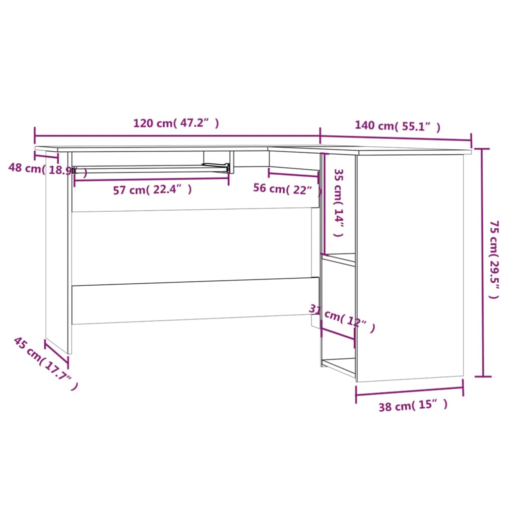 Hjørnepult Røkt Eik 120X140X75 Cm Konstruert Tre