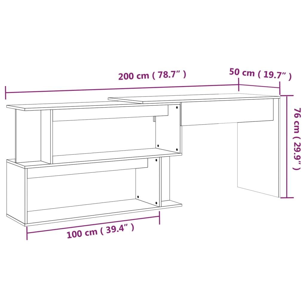 Hjørnepult Røkt Eik 200X50X76 Cm Konstruert Tre