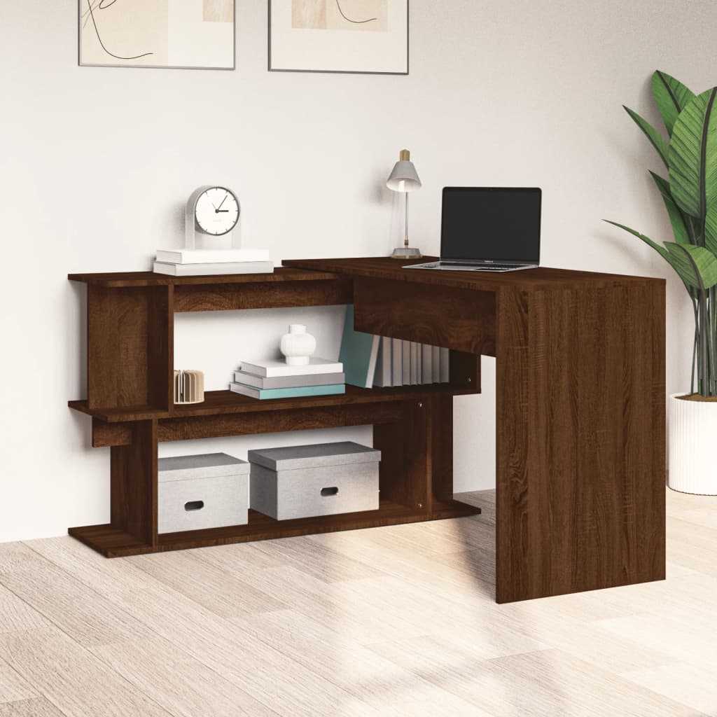 Skrivebord Hjørne Brun Eik 200X50X76 Cm Konstruert Tre
