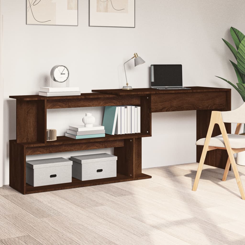 Skrivebord Hjørne Brun Eik 200X50X76 Cm Konstruert Tre