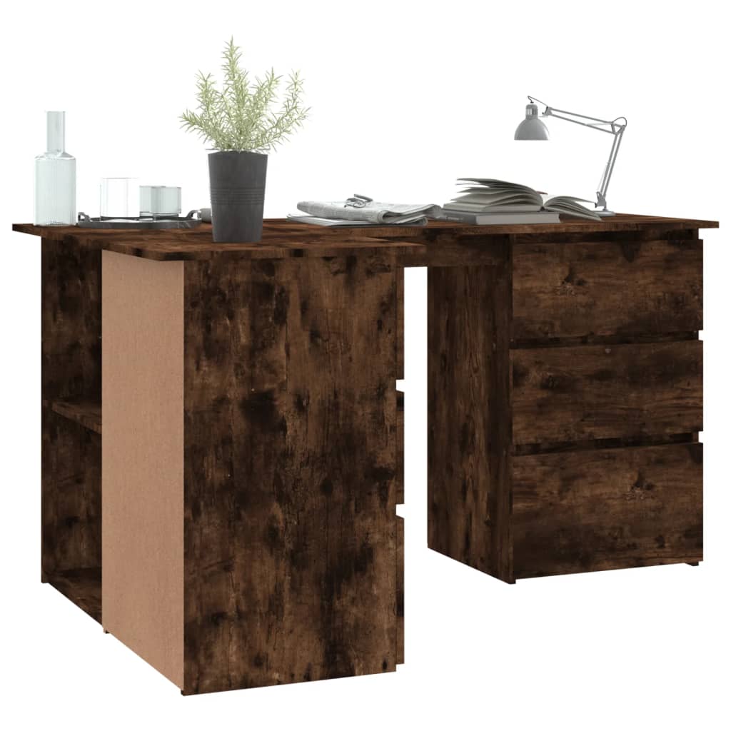 Hjørnepult Røkt Eik 145X100X76 Cm Konstruert Tre