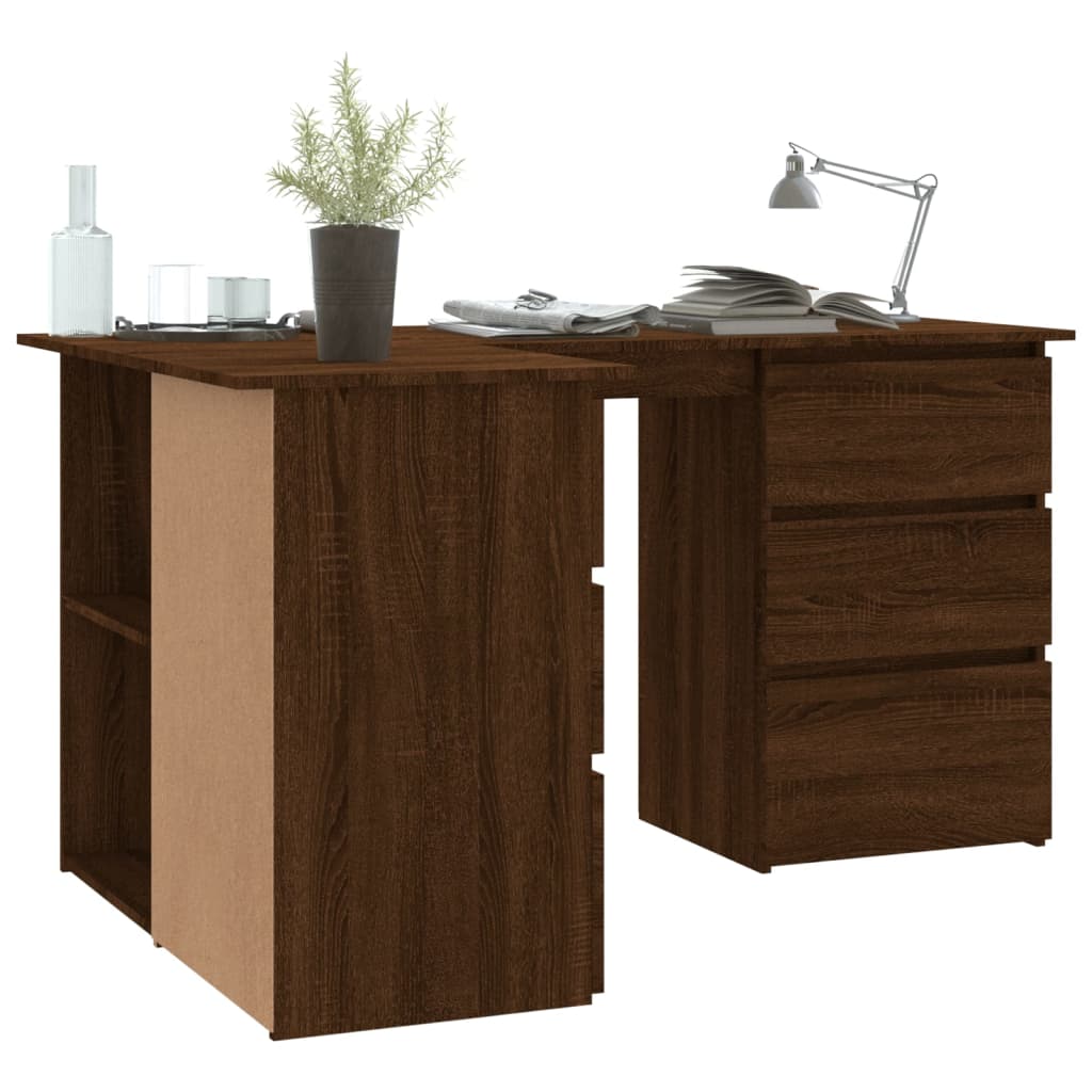 Hjørnepult Brun Eik 145X100X76 Cm Konstruert Tre
