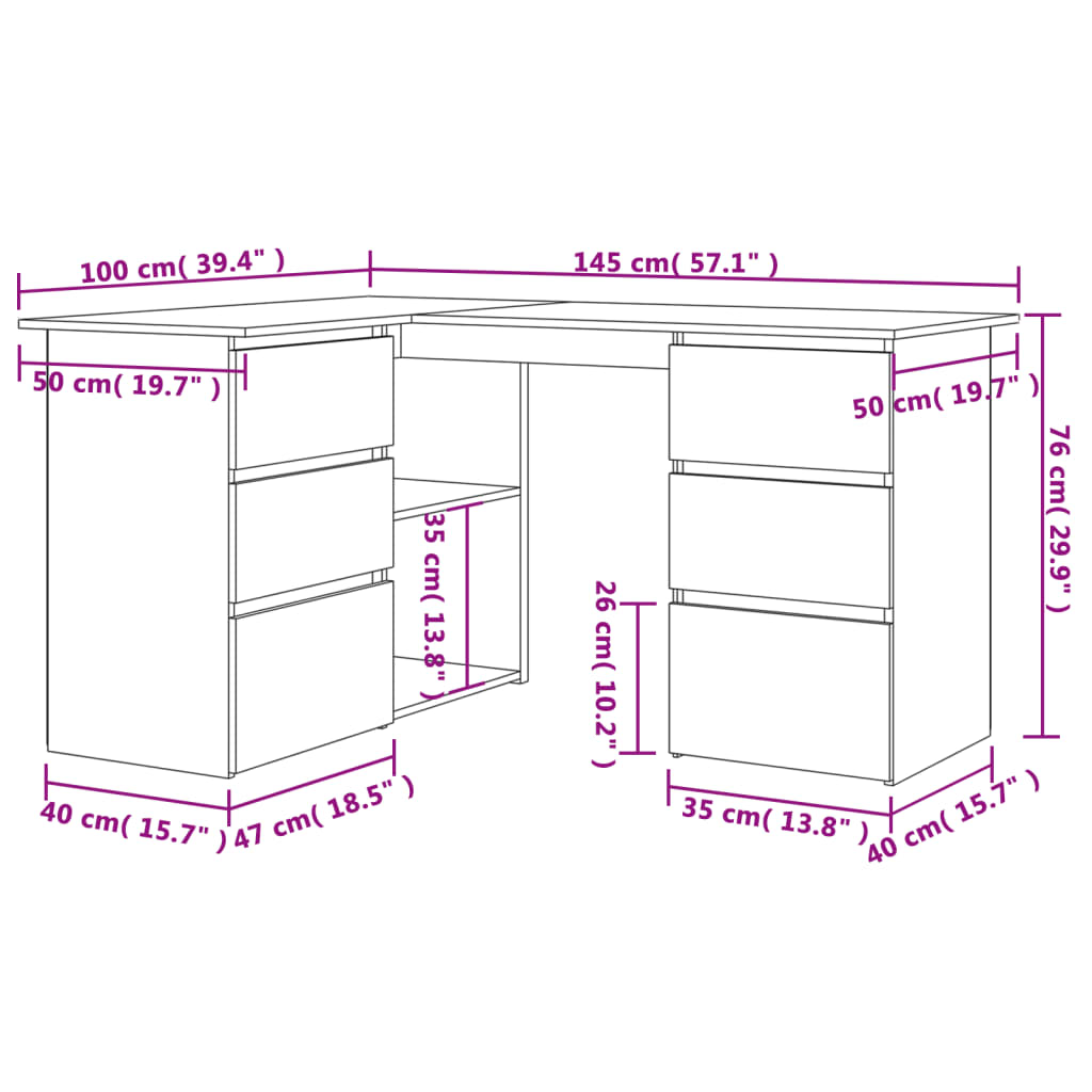 Hjørnepult Brun Eik 145X100X76 Cm Konstruert Tre