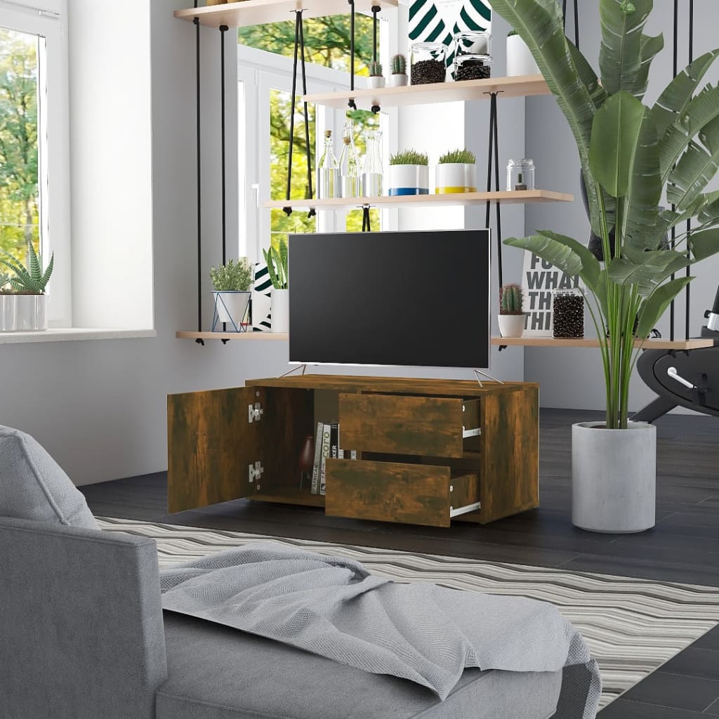 Tv-Benk Røkt Eik 80X34X36 Cm Konstruert Tre