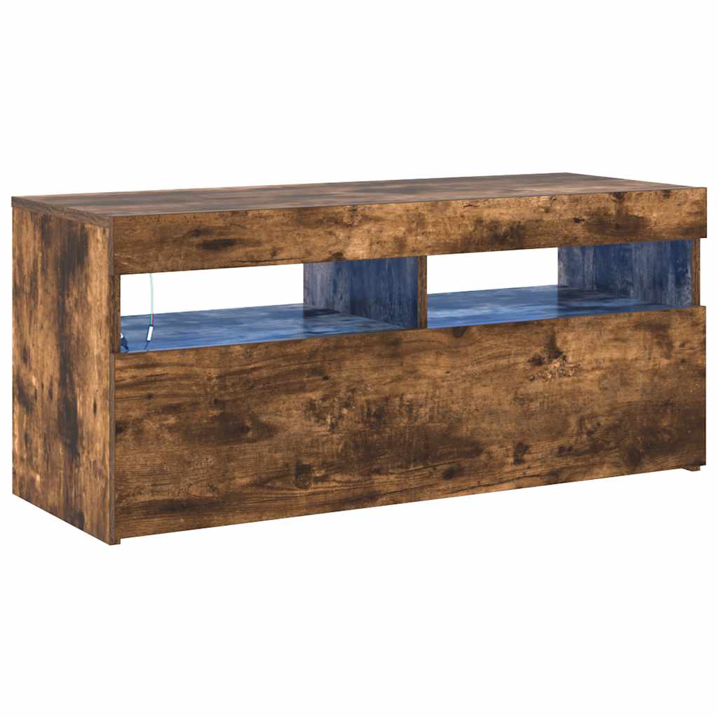 Tv-Benk Med Led-Lys Røkt Eik 90X35X40 Cm