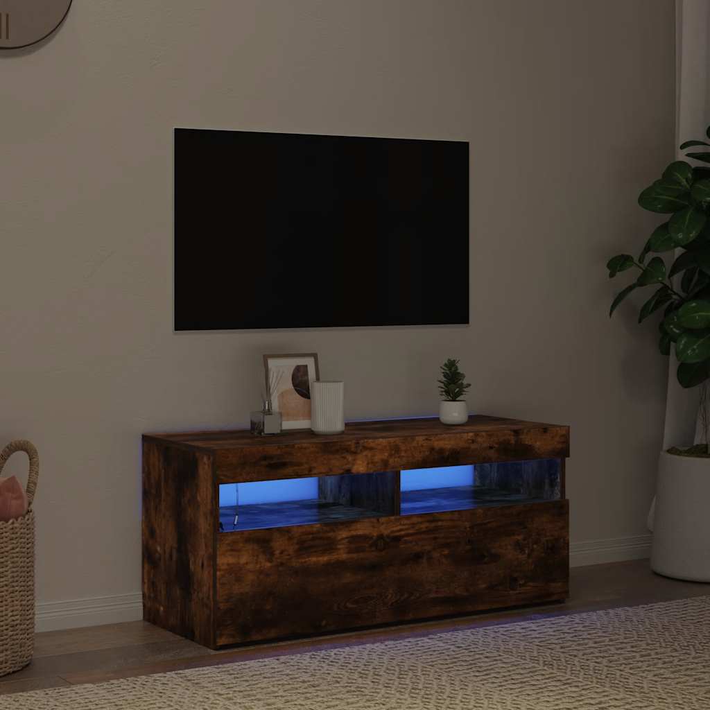 Tv-Benk Med Led-Lys Røkt Eik 90X35X40 Cm