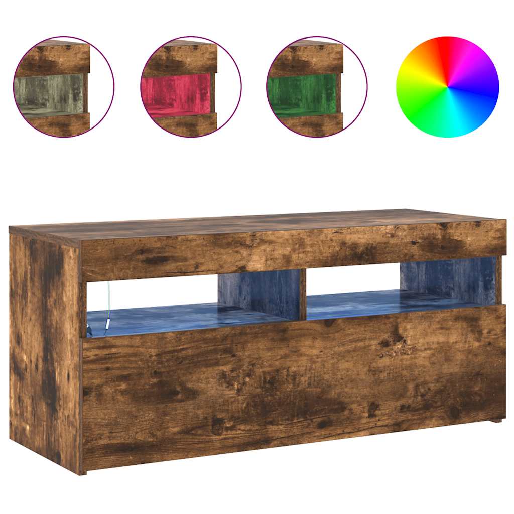 Tv-Benk Med Led-Lys Røkt Eik 90X35X40 Cm