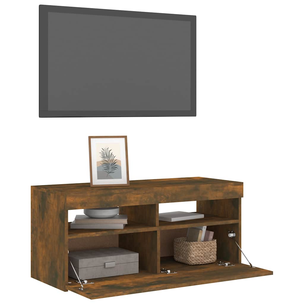 Tv-Benk Med Led-Lys Røkt Eik 90X35X40 Cm