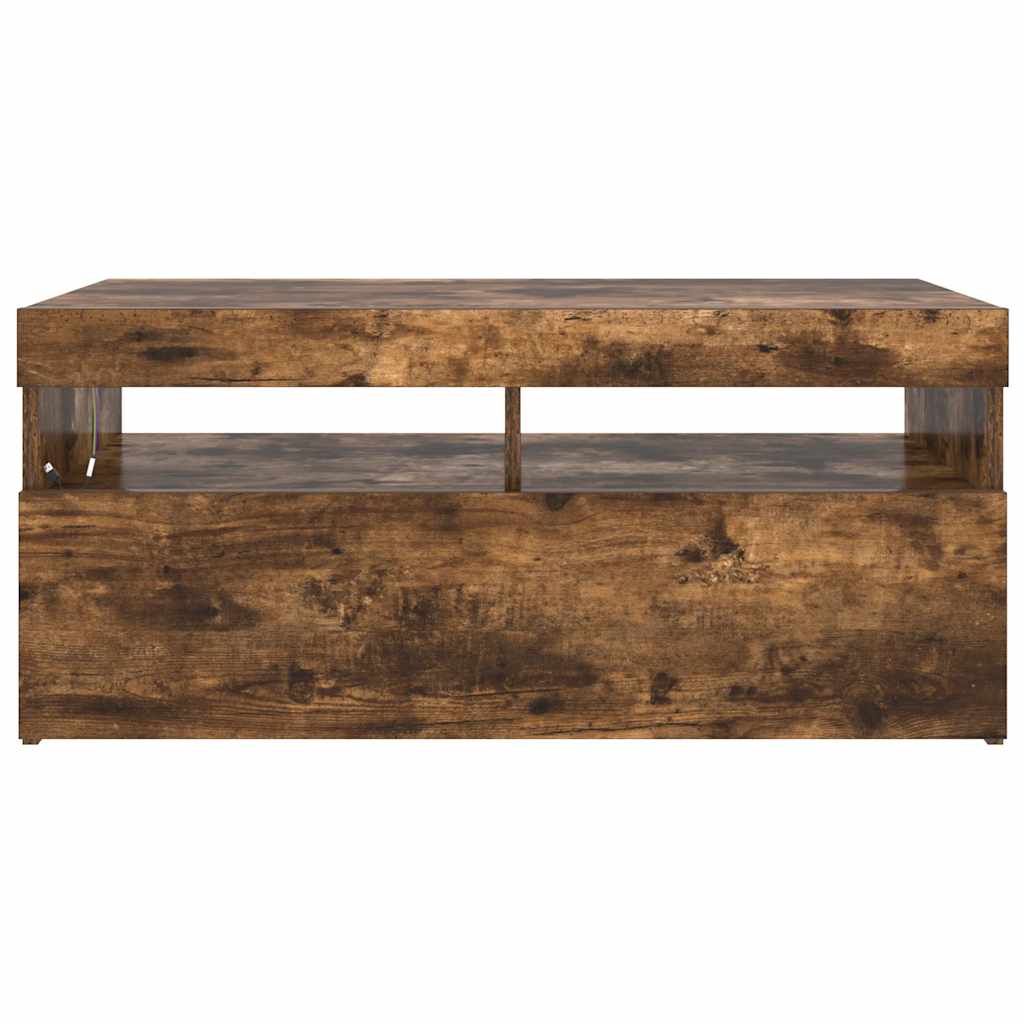 Tv-Benk Med Led-Lys Røkt Eik 90X35X40 Cm
