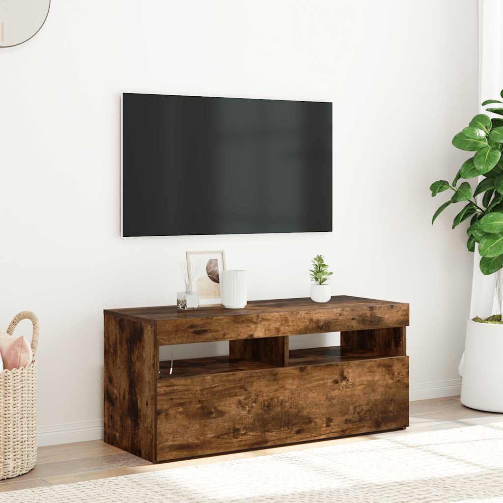 Tv-Benk Med Led-Lys Røkt Eik 90X35X40 Cm