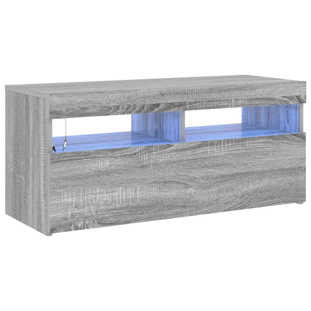 Tv-Benk Med Led-Lys Grå Sonoma 90X35X40 Cm