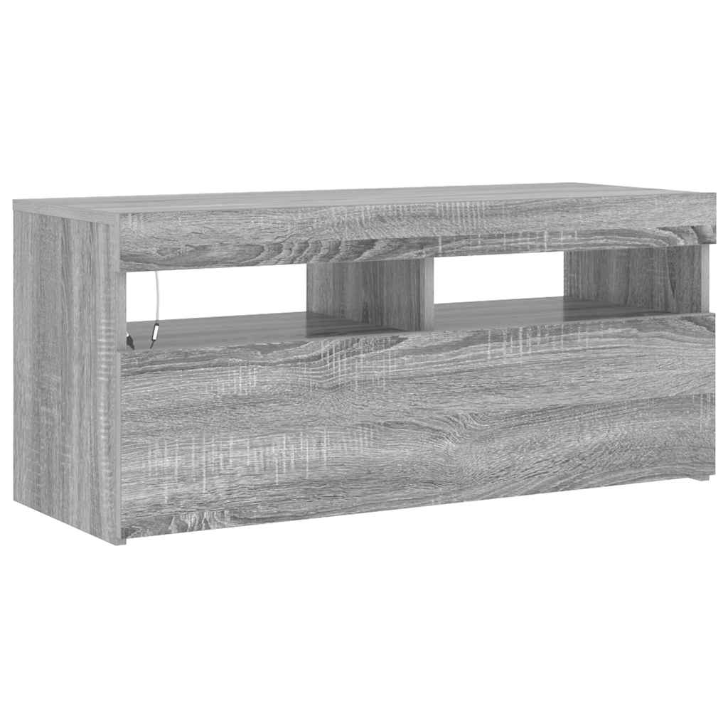 Tv-Benk Med Led-Lys Grå Sonoma 90X35X40 Cm