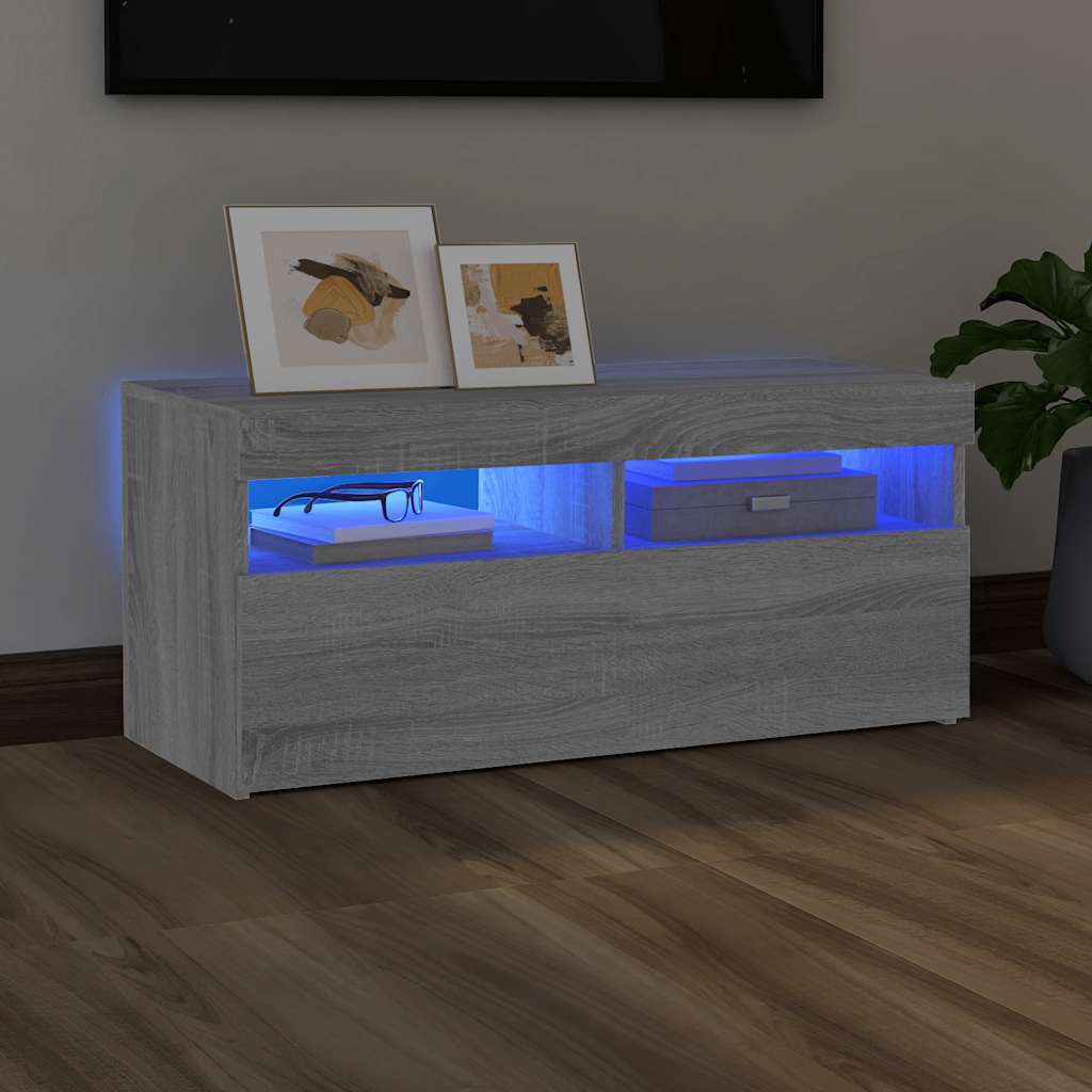 Tv-Benk Med Led-Lys Grå Sonoma 90X35X40 Cm