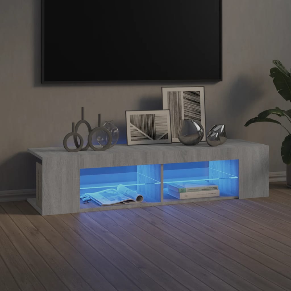 Tv-Benk Med Led-Lys Grå Sonoma 135X39X30 Cm