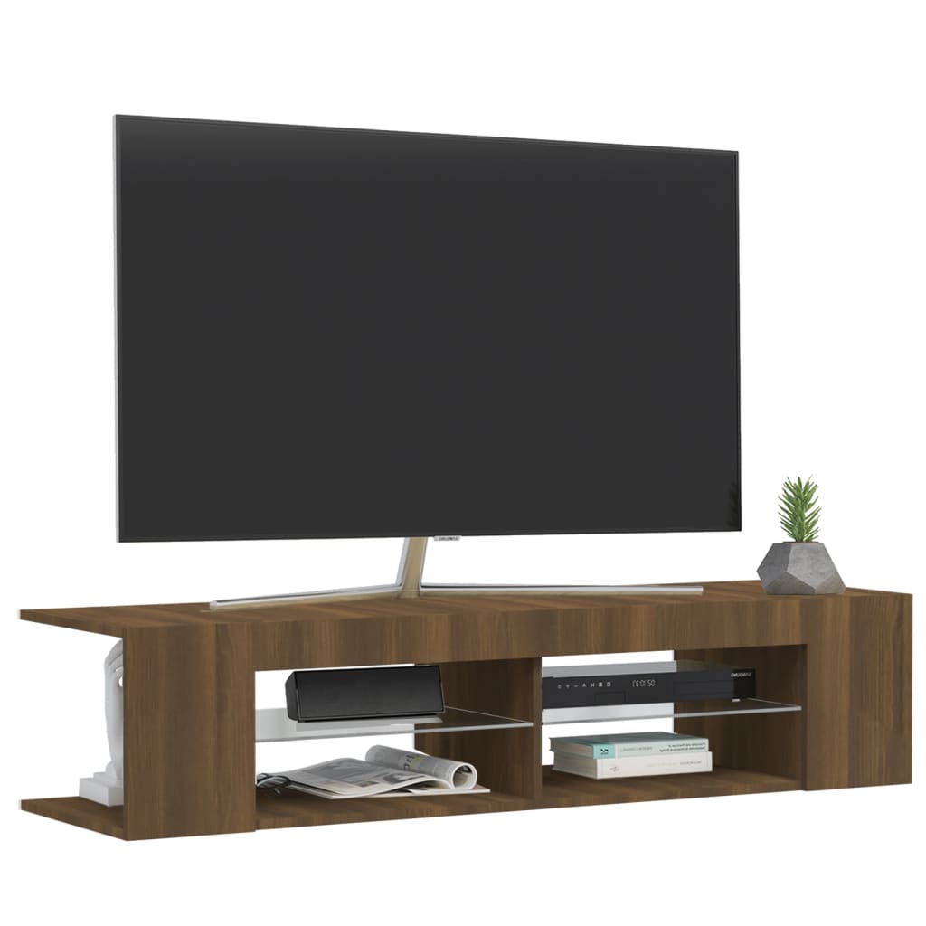 Tv-Benk Med Led-Lys Brun Eik 135X39X30 Cm