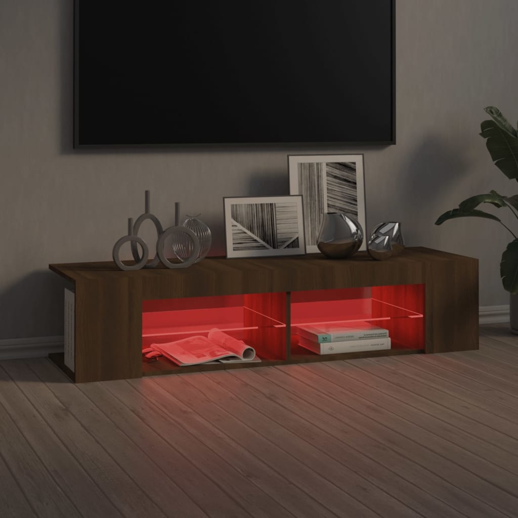 Tv-Benk Med Led-Lys Brun Eik 135X39X30 Cm