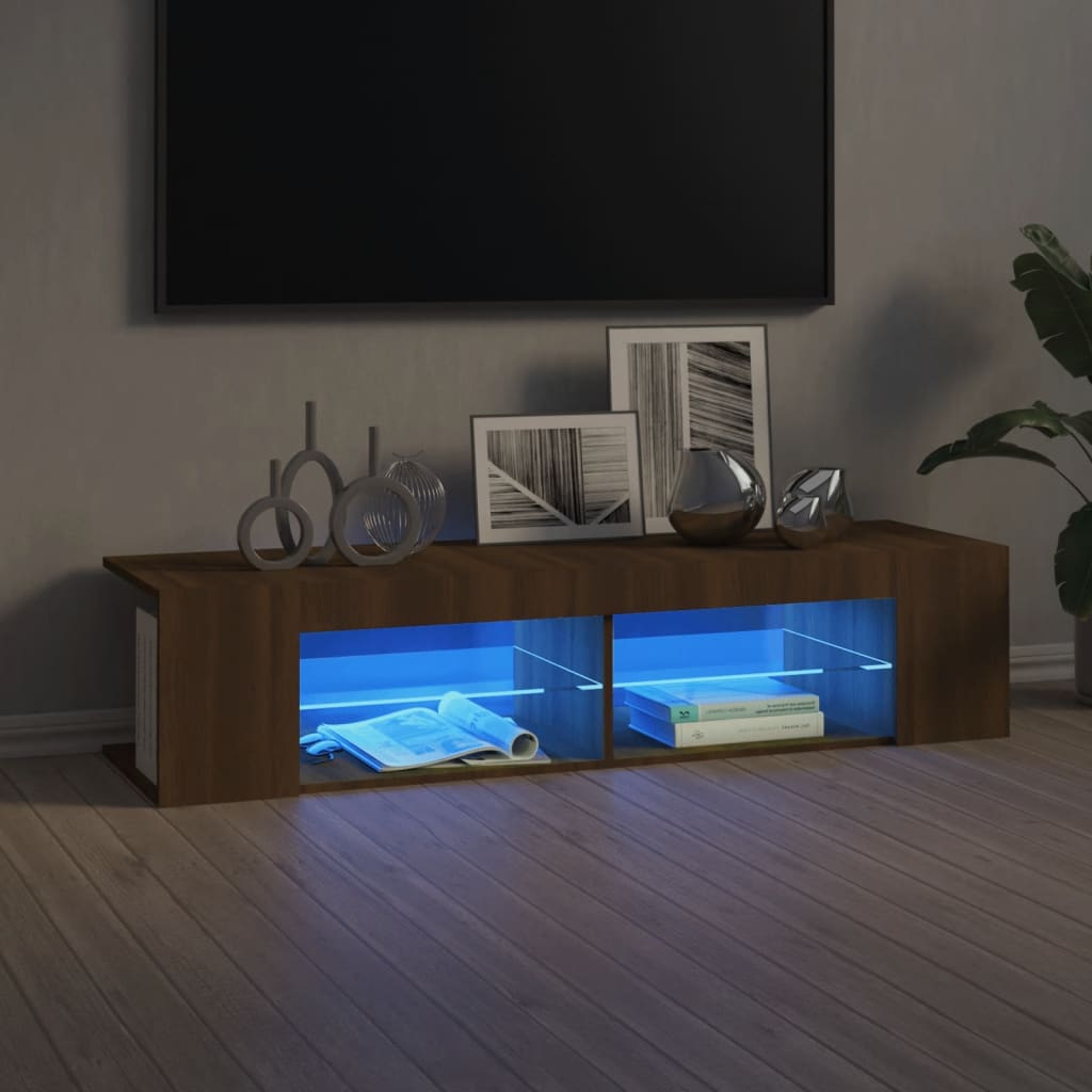 Tv-Benk Med Led-Lys Brun Eik 135X39X30 Cm