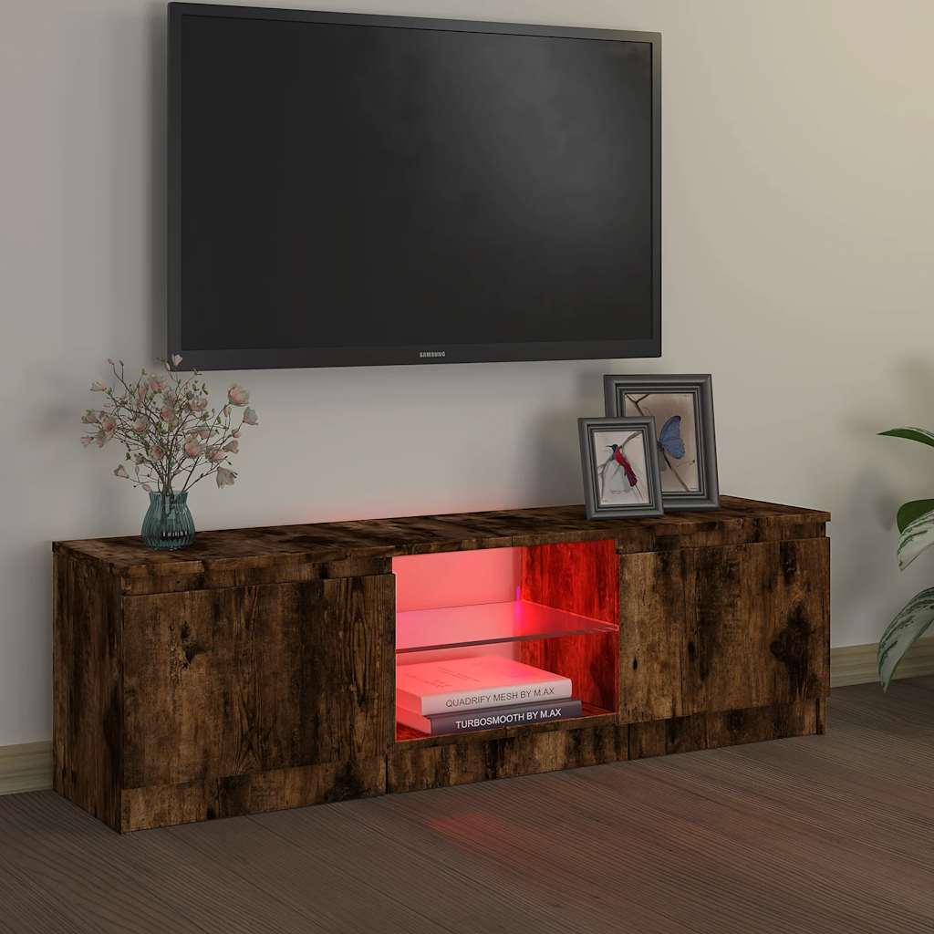 Tv-Benk Med Led-Lys Røkt Eik 120X30X36 Cm